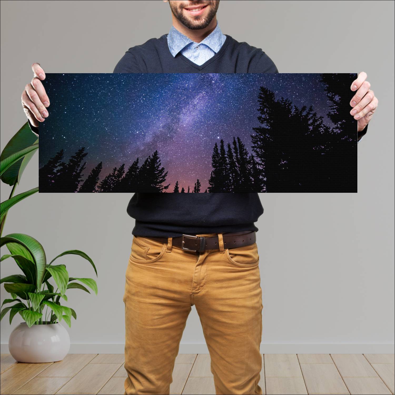 Cuadro grande 30x80cm Arboles y cielo estrellado (2) Espacio