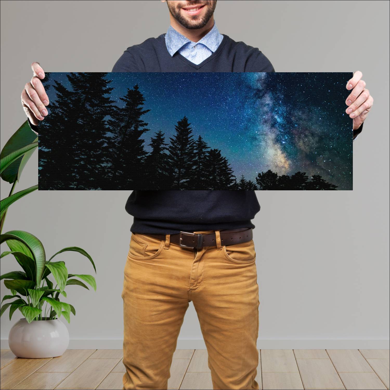 Cuadro grande 30x80cm Arboles y cielo estrellado Espacio