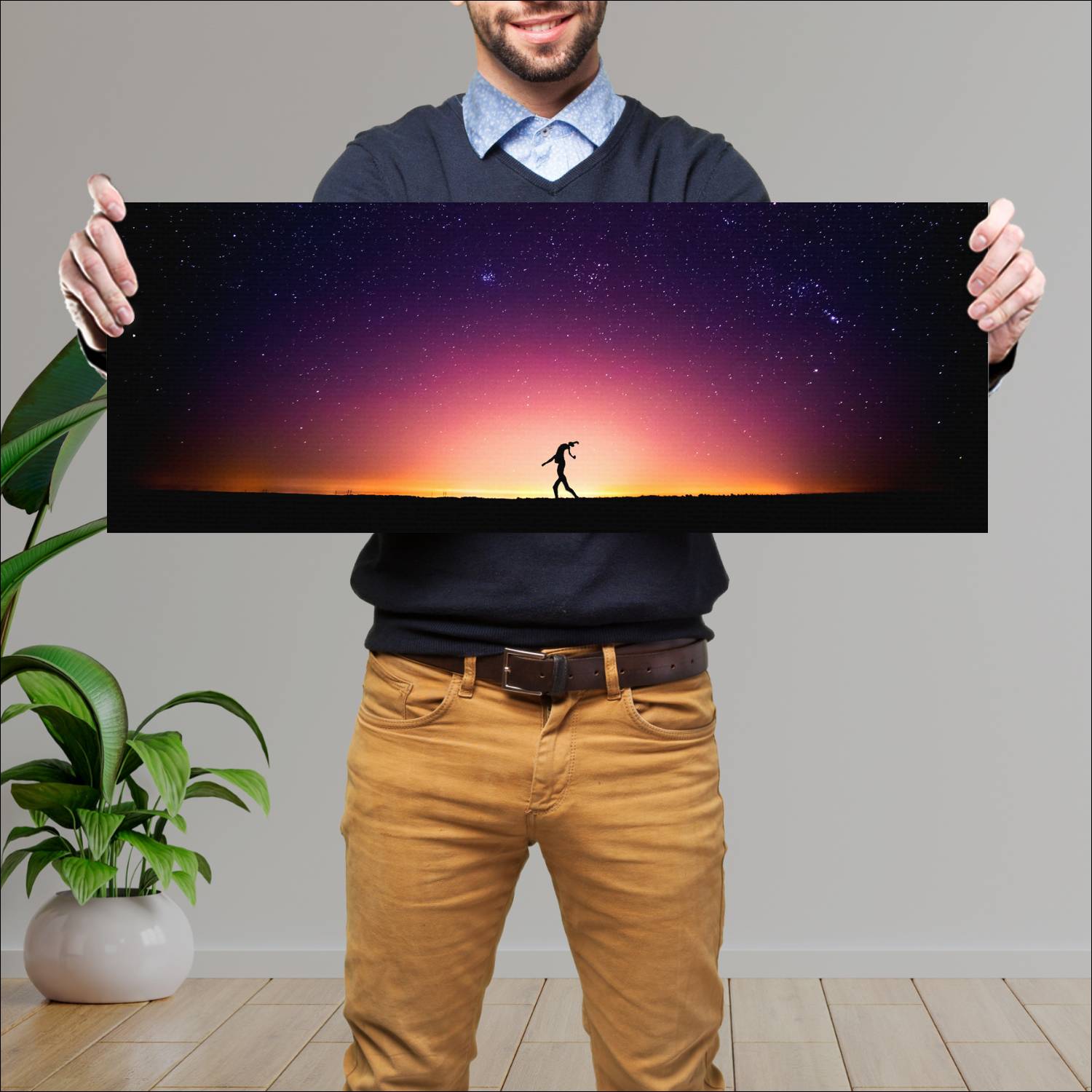 Cuadro grande 30x80cm Bailarines bajo estrellas Espacio