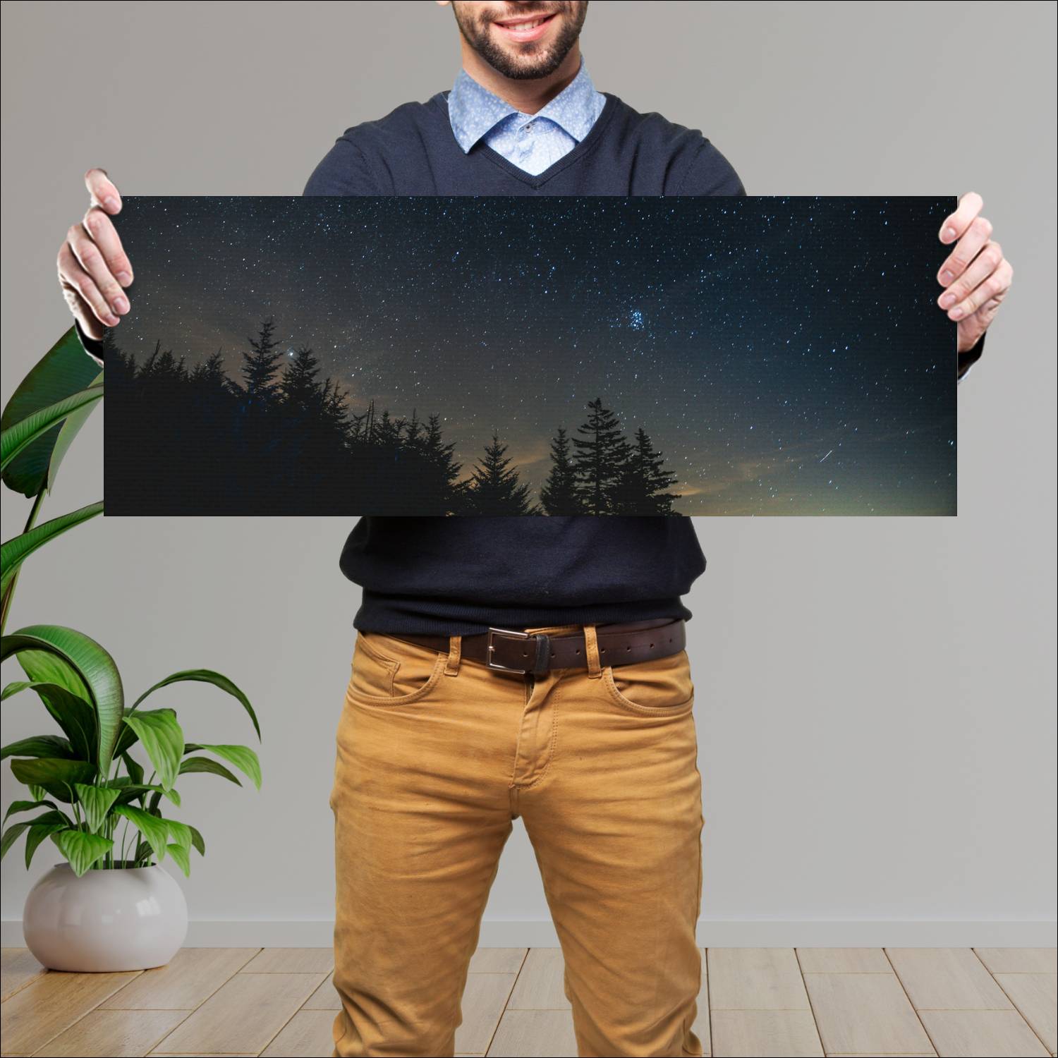 Cuadro grande 30x80cm Bosque noche estrellada Espacio