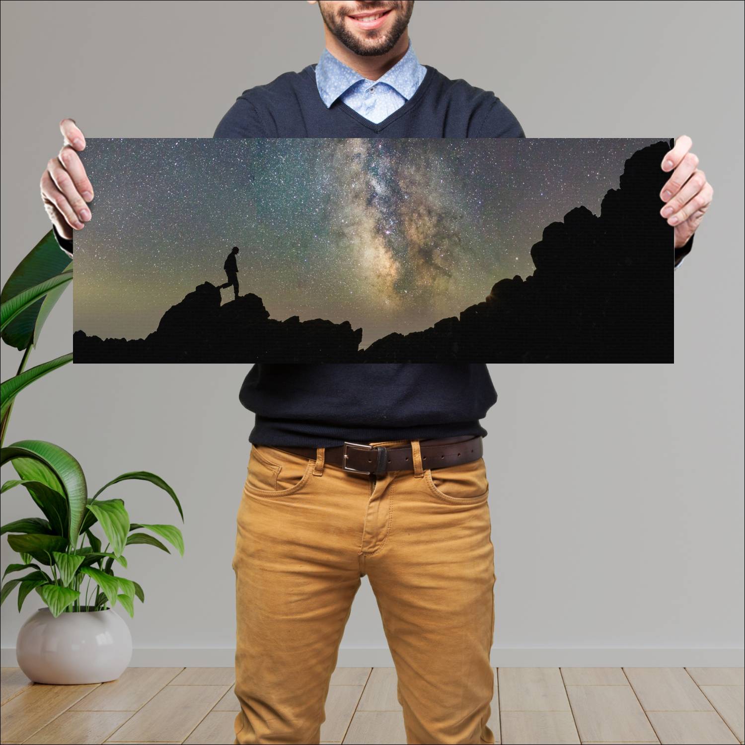 Cuadro grande 30x80cm Caminante bajo estrellas Espacio