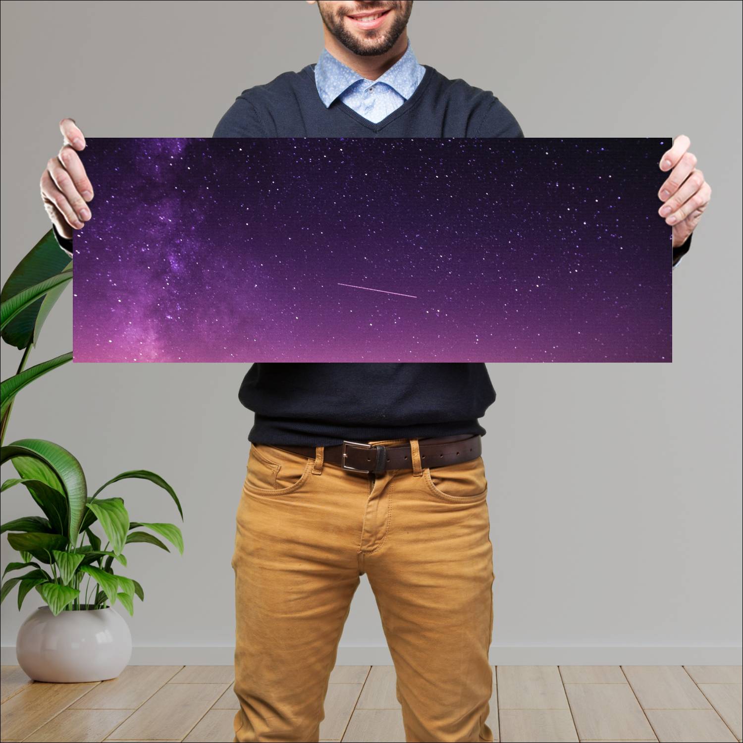 Cuadro grande 30x80cm Cielo violeta estrellado (2) Espacio