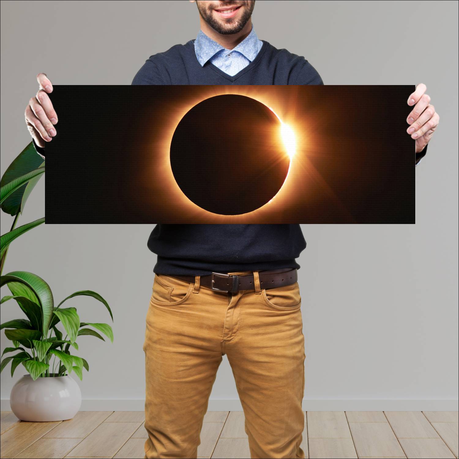 Cuadro grande 30x80cm Eclipse solar horizontal Espacio