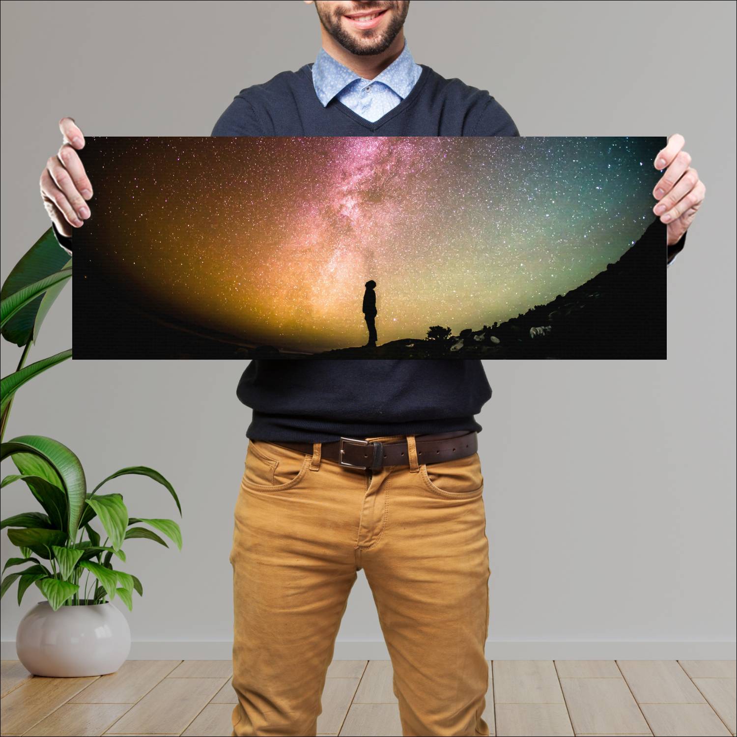 Cuadro grande 30x80cm Hombre fondo estrellas Espacio