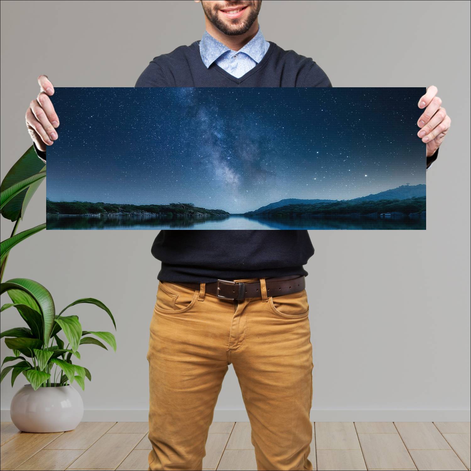 Cuadro grande 30x80cm Lago cielo estrellado Espacio