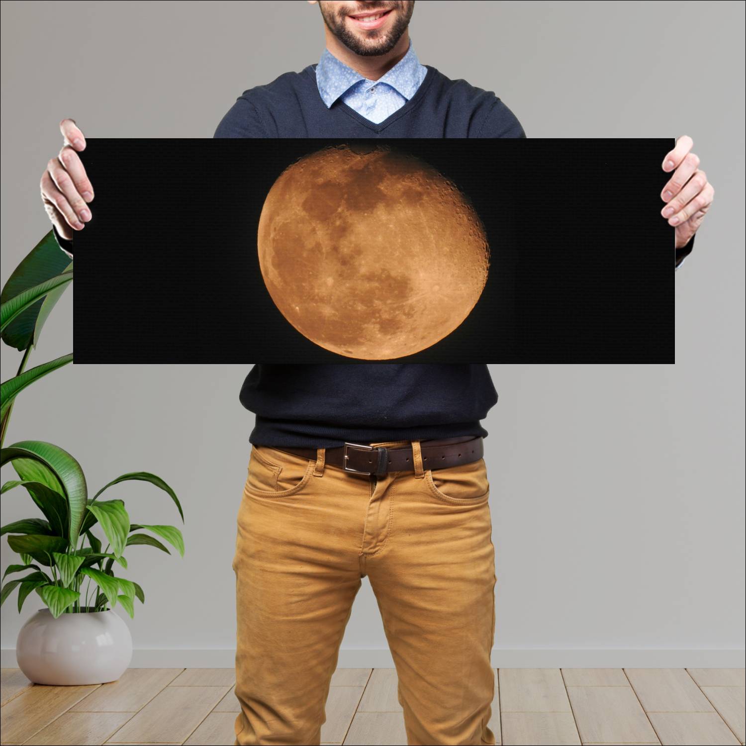 Cuadro grande 30x80cm Luna naranja horizontal Espacio