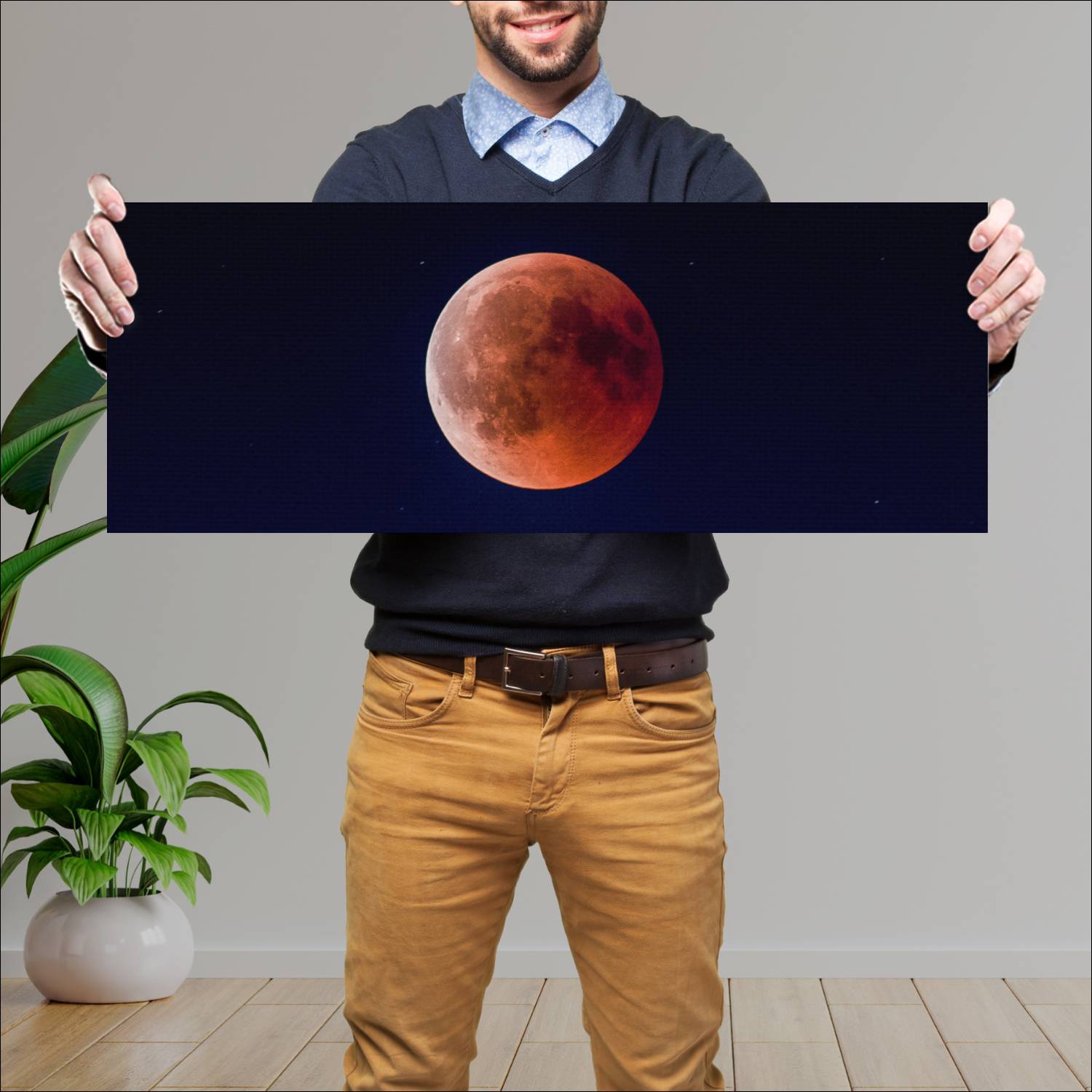 Cuadro grande 30x80cm Luna sola naranja Espacio