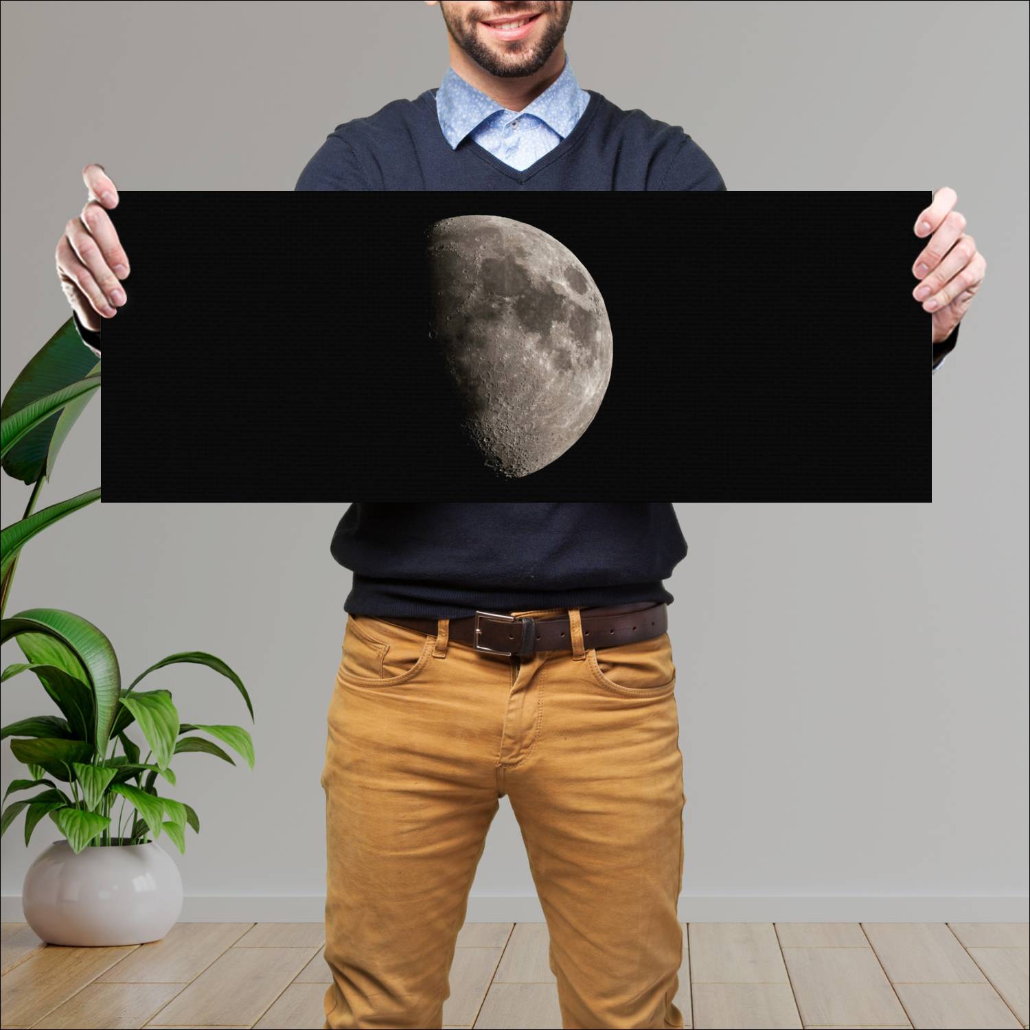 Cuadro grande 30x80cm Media luna blanca horizontal Espacio