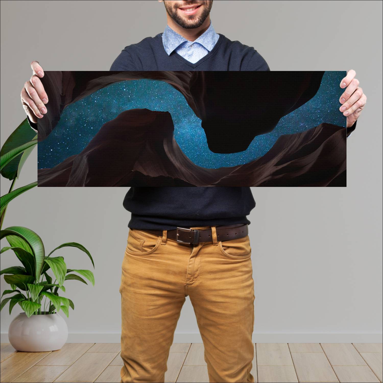 Cuadro grande 30x80cm Montañas con cielo estrellado Espacio