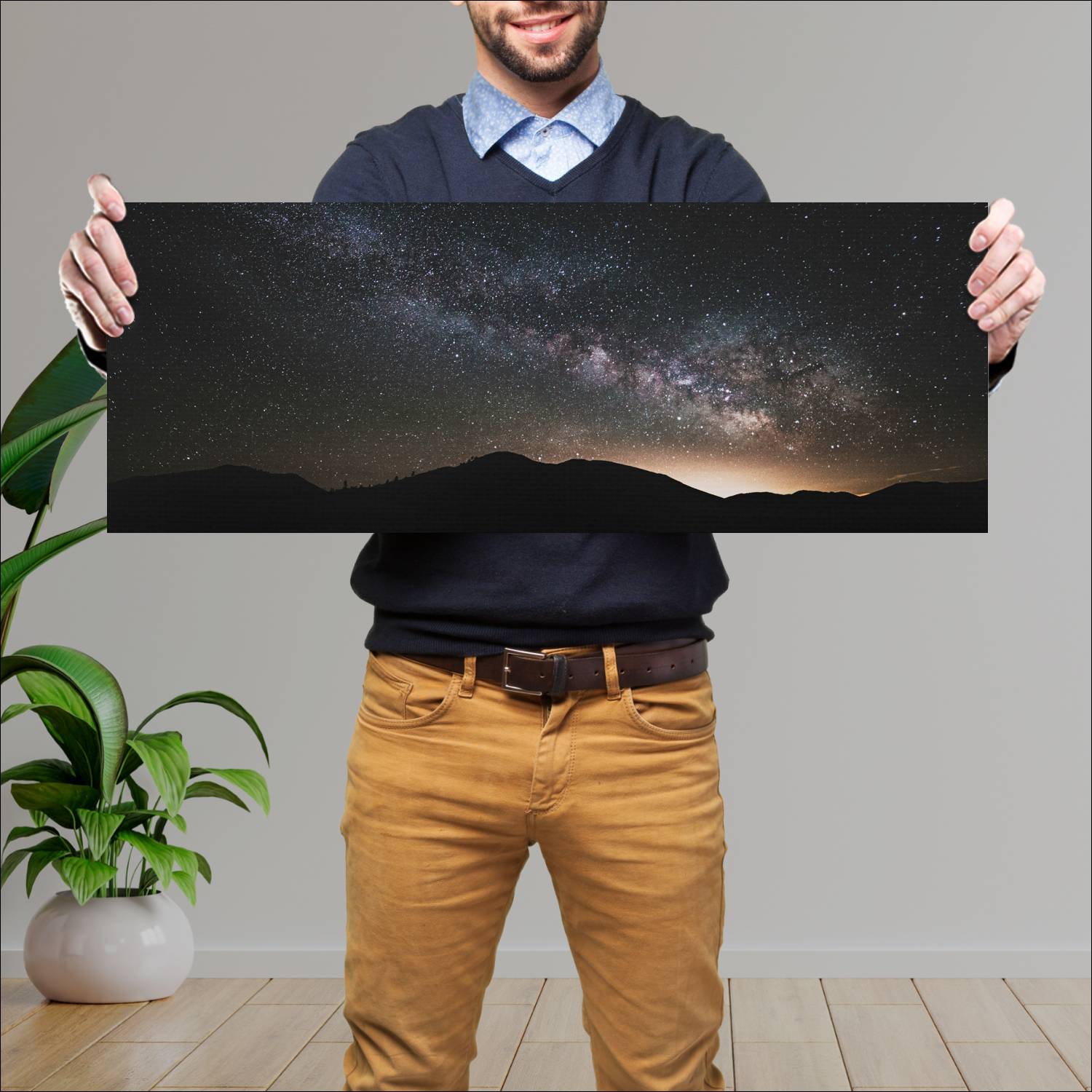 Cuadro grande 30x80cm Montañas estrellas amanecer Espacio
