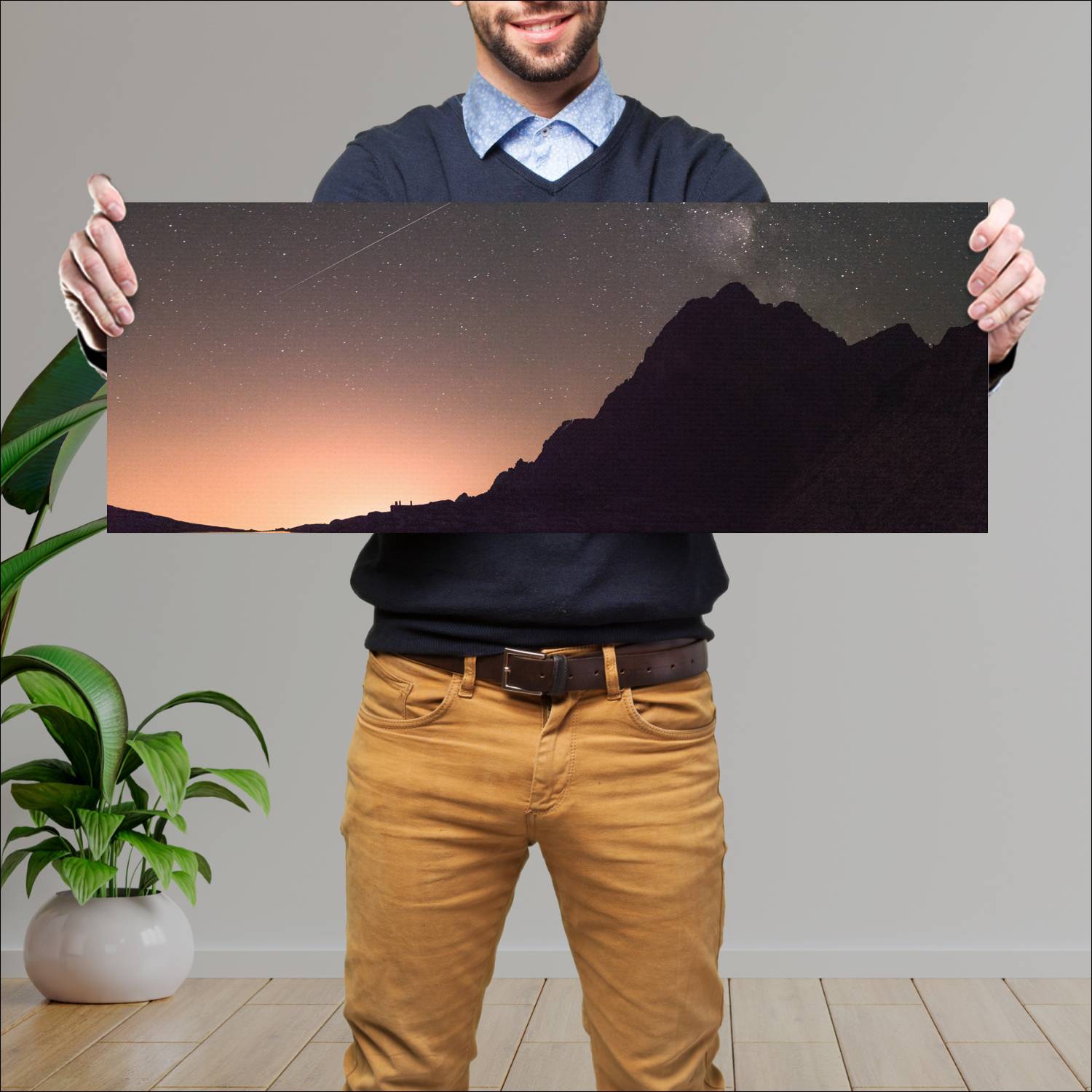 Cuadro grande 30x80cm Montañas y cielo estrellado Espacio