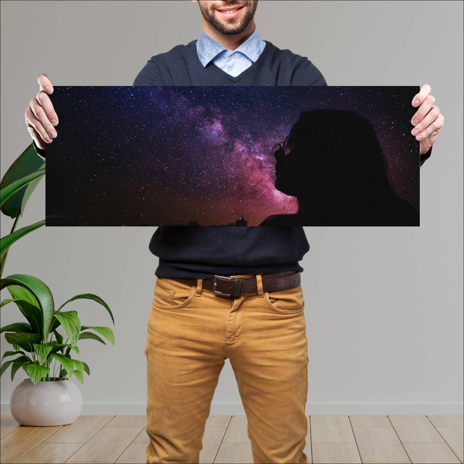 Cuadro grande 30x80cm Mujer fondo estrellado Espacio