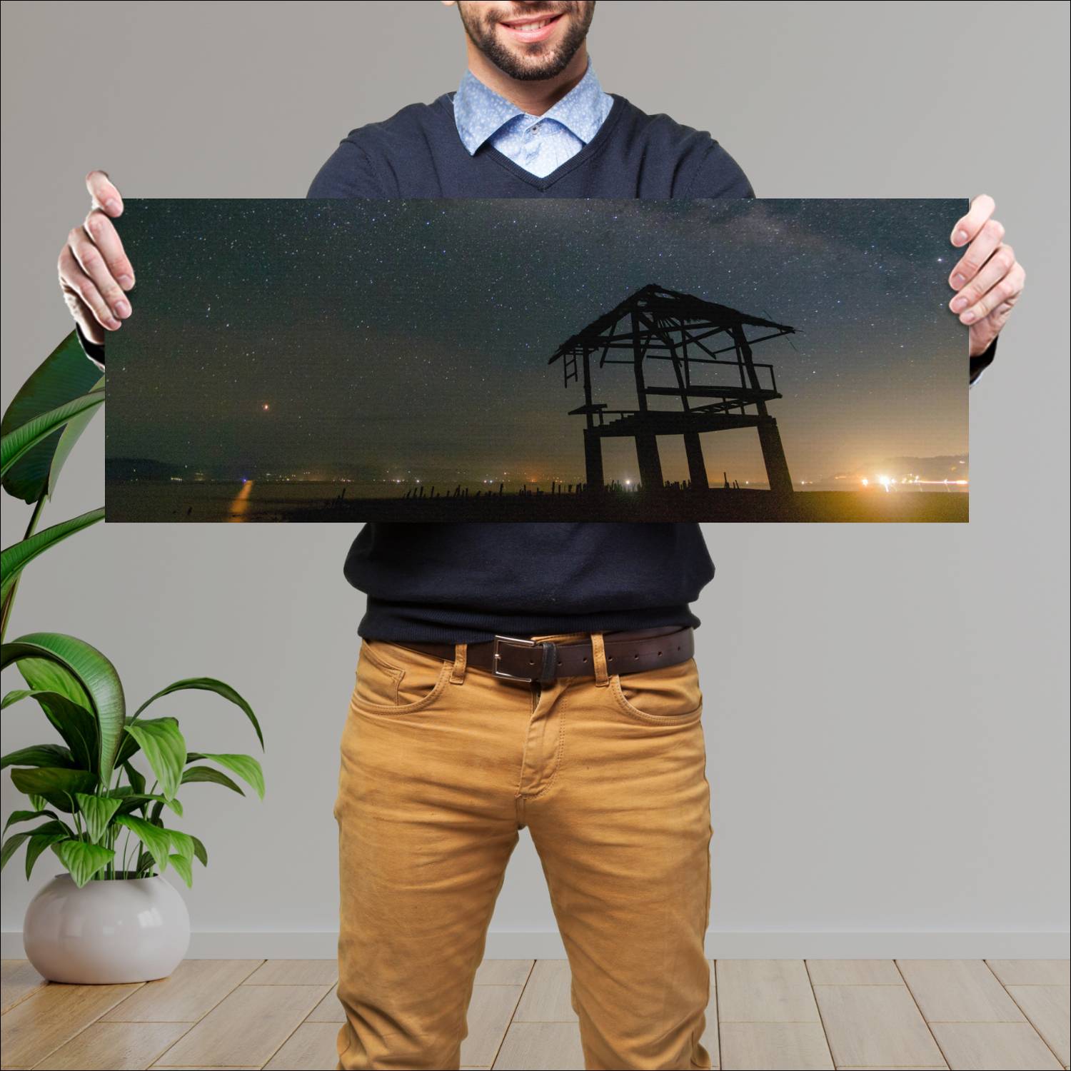 Cuadro grande 30x80cm Noche estrellada ciudad Espacio