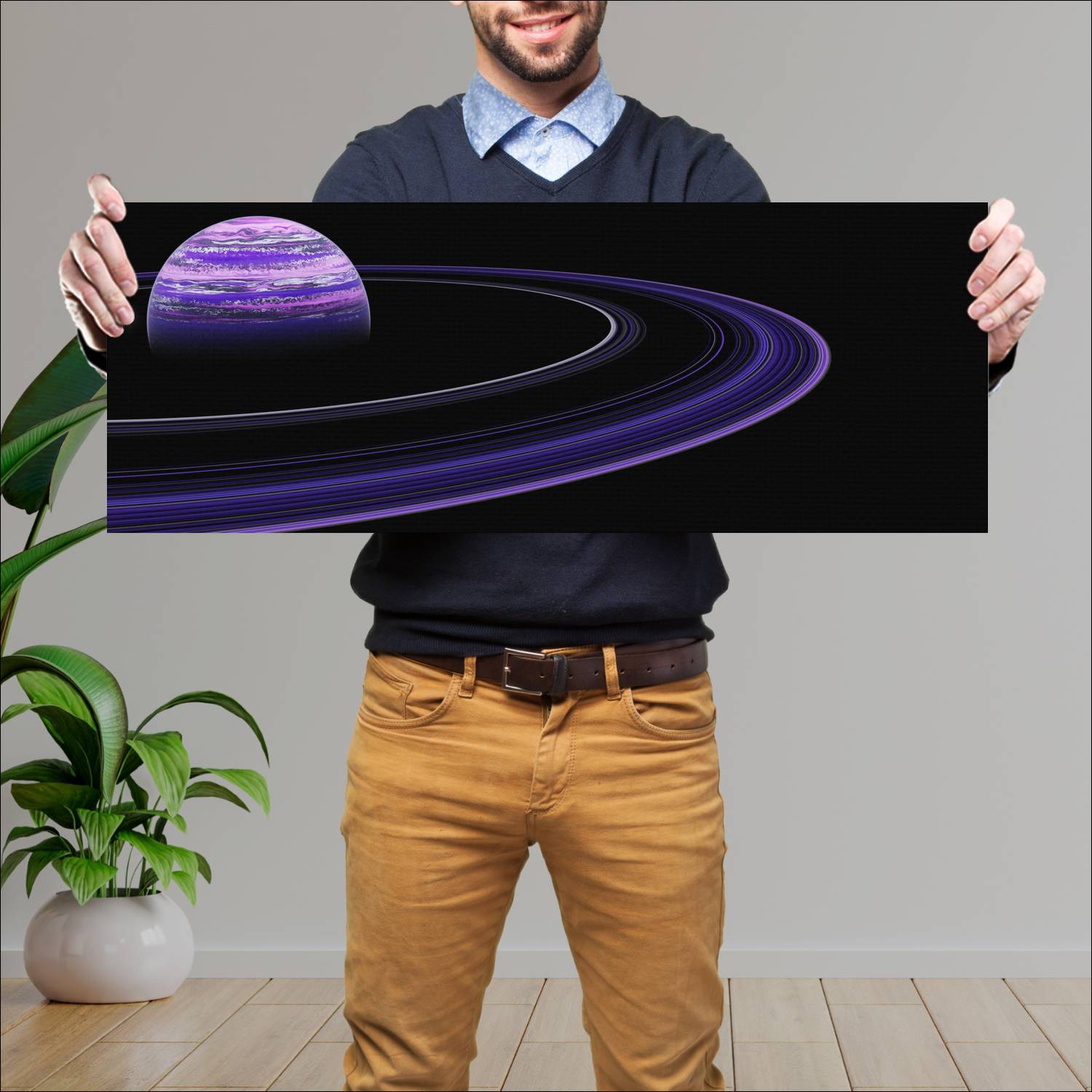 Cuadro grande 30x80cm Planeta violeta anillo Espacio