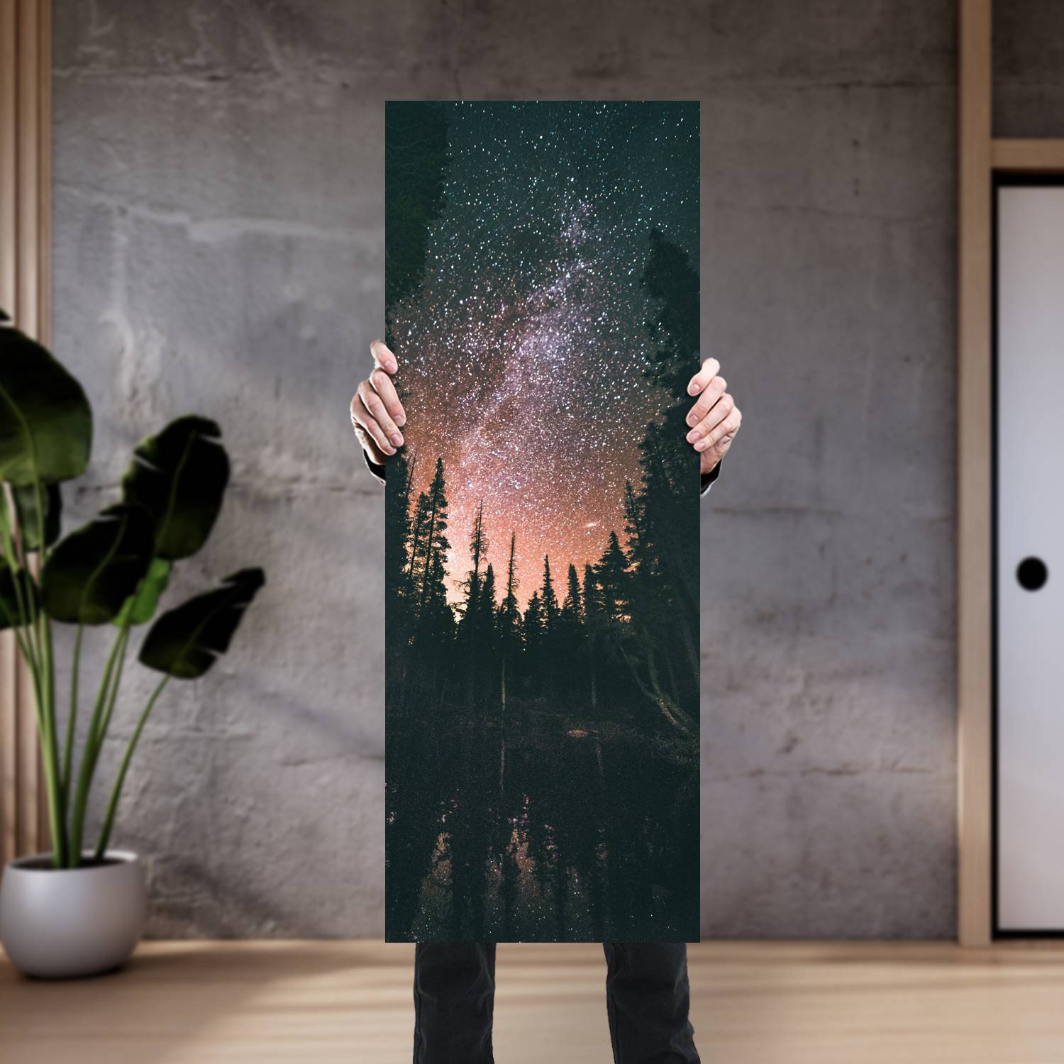 Cuadro grande 30x80cm Bosque amanecer estrellado vertical Espacio