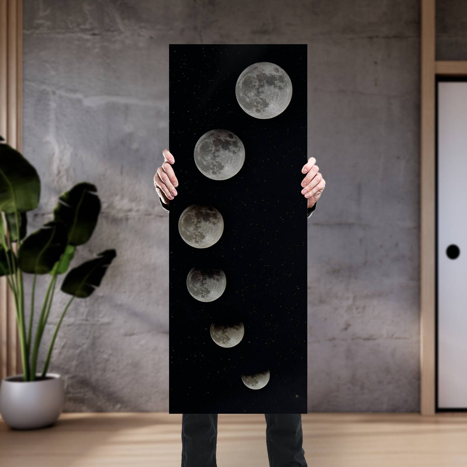 Cuadro grande 30x80cm Fases de luna blanca vertical Espacio