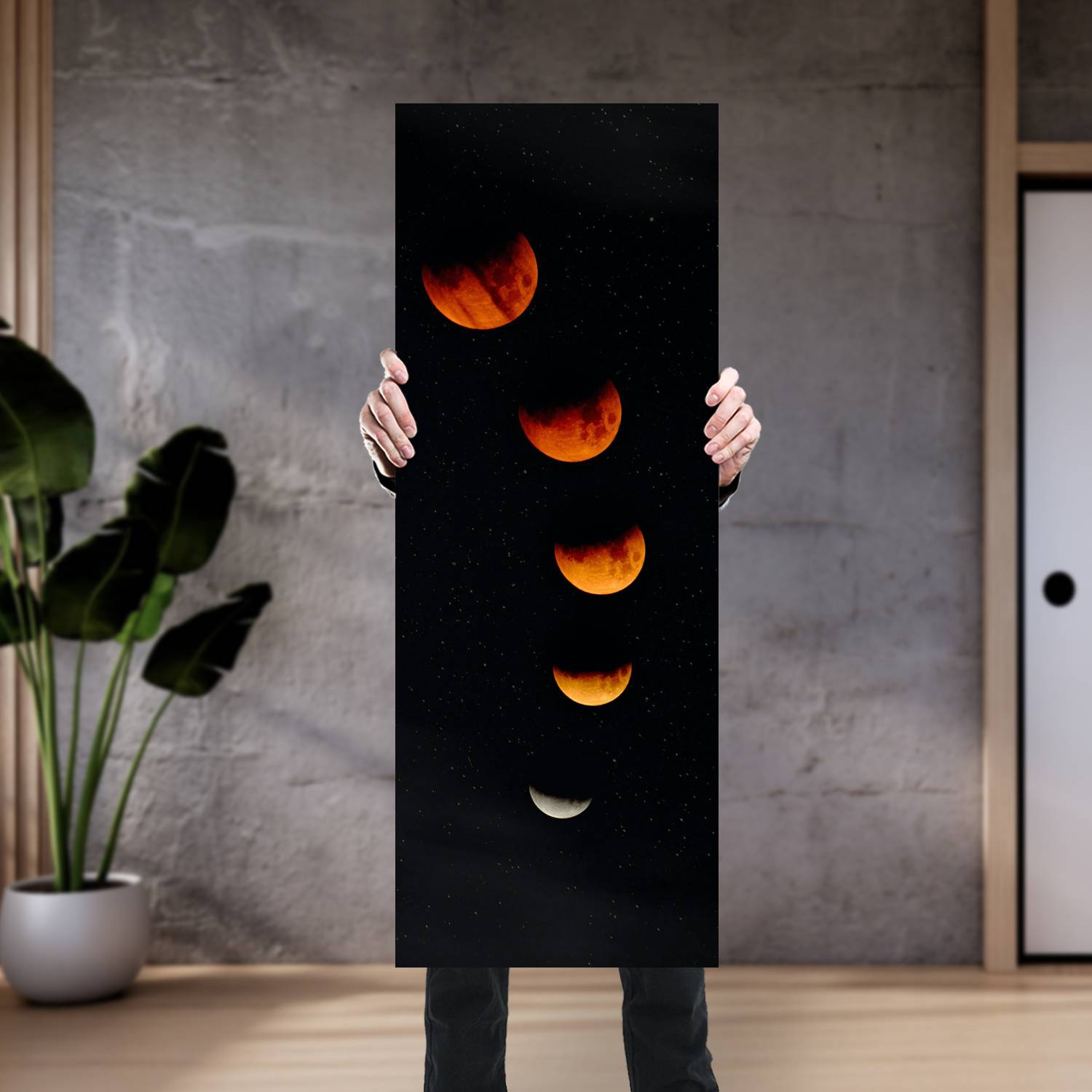 Cuadro grande 30x80cm Fases de luna naranja vertical Espacio