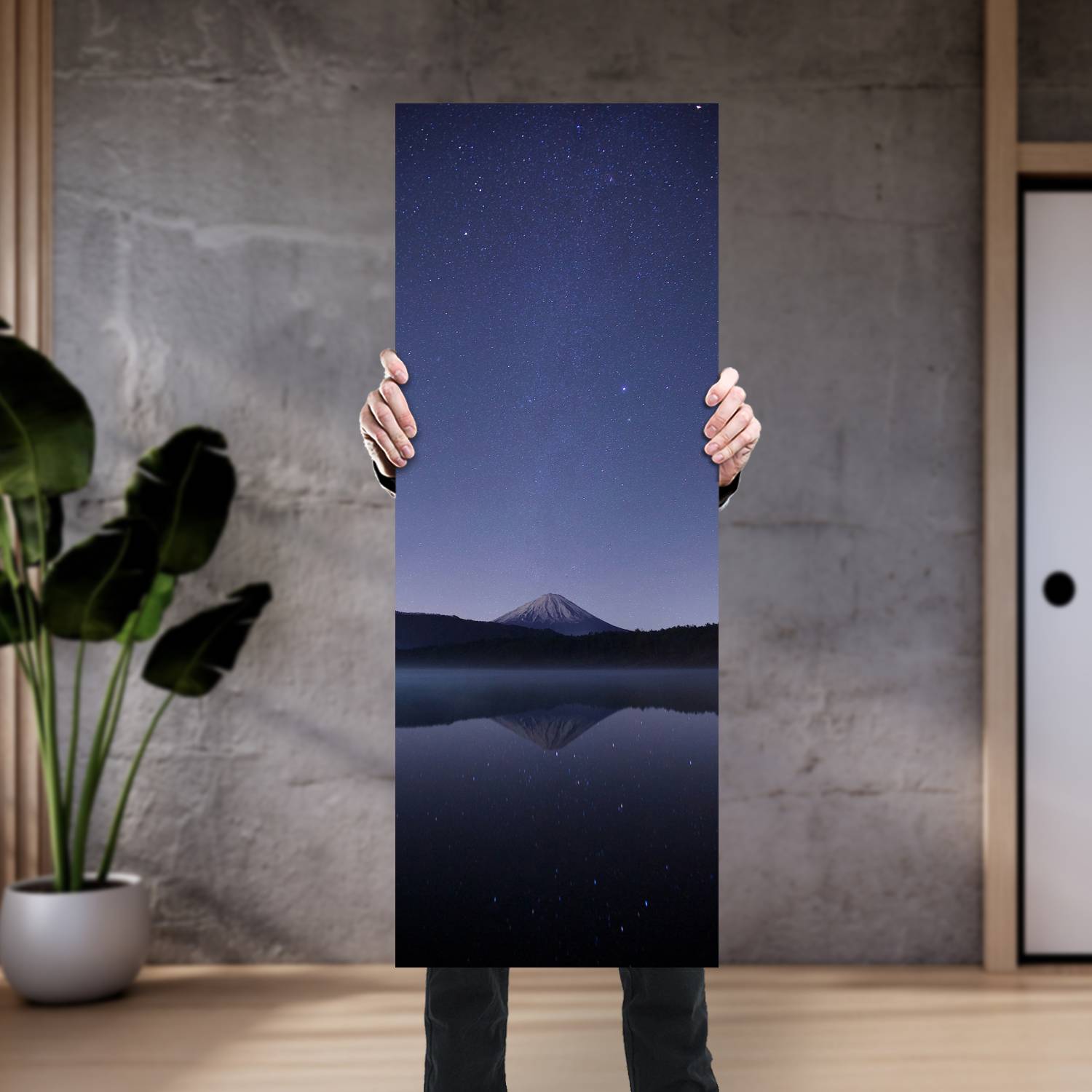 Cuadro grande 30x80cm Lago montaña y estrellas Espacio