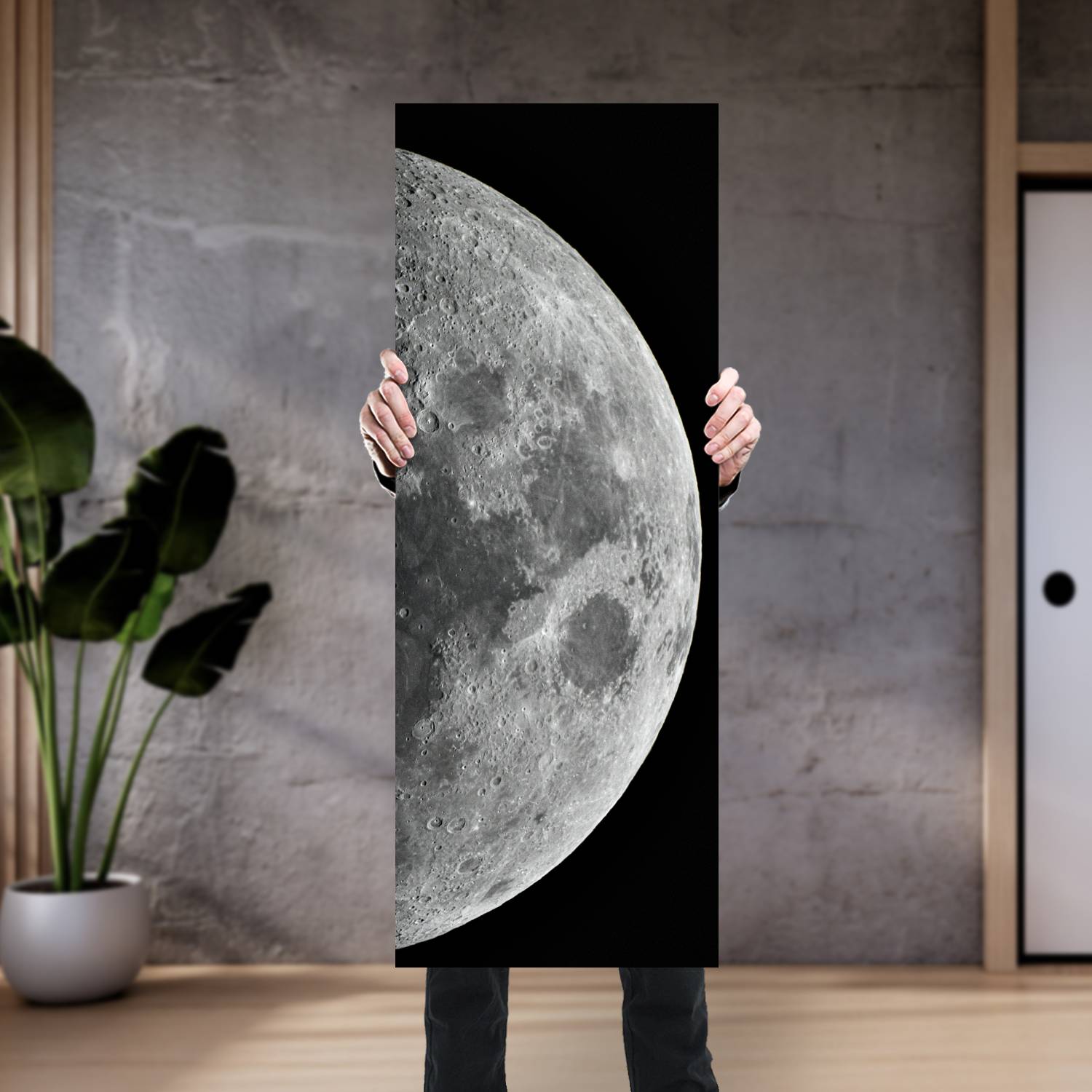 Cuadro grande 30x80cm Luna blanca en mital ampliada vertical Espacio