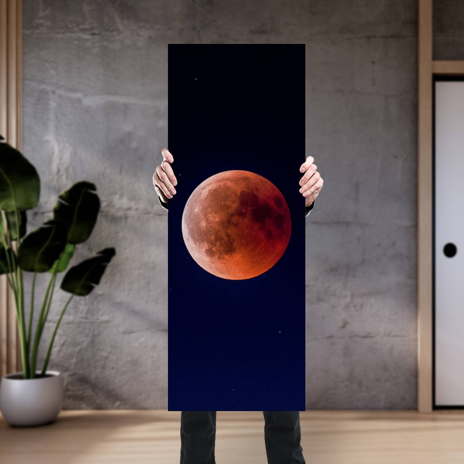 Cuadro grande 30x80cm Luna sola naranja vertical Espacio