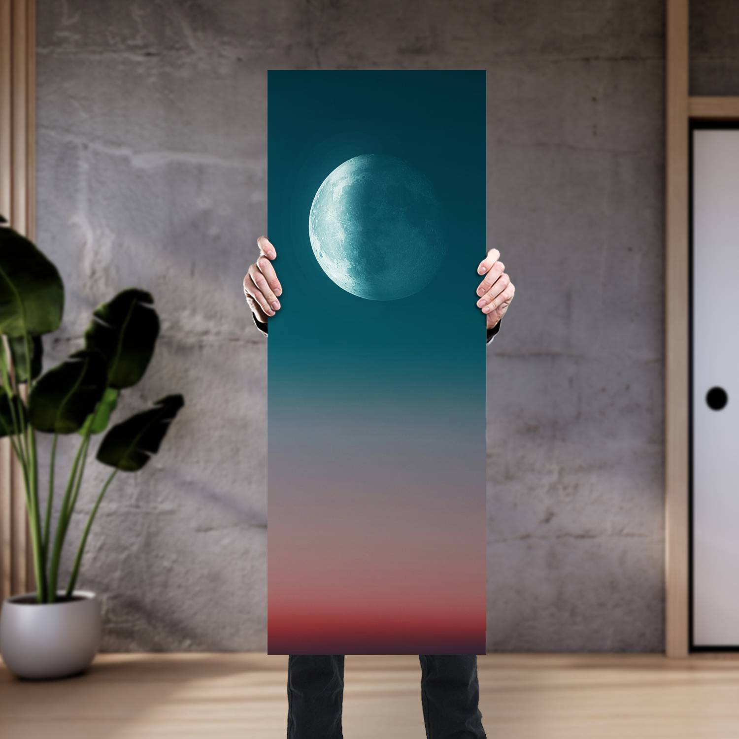 Cuadro grande 30x80cm Luna y cielo naranja Espacio