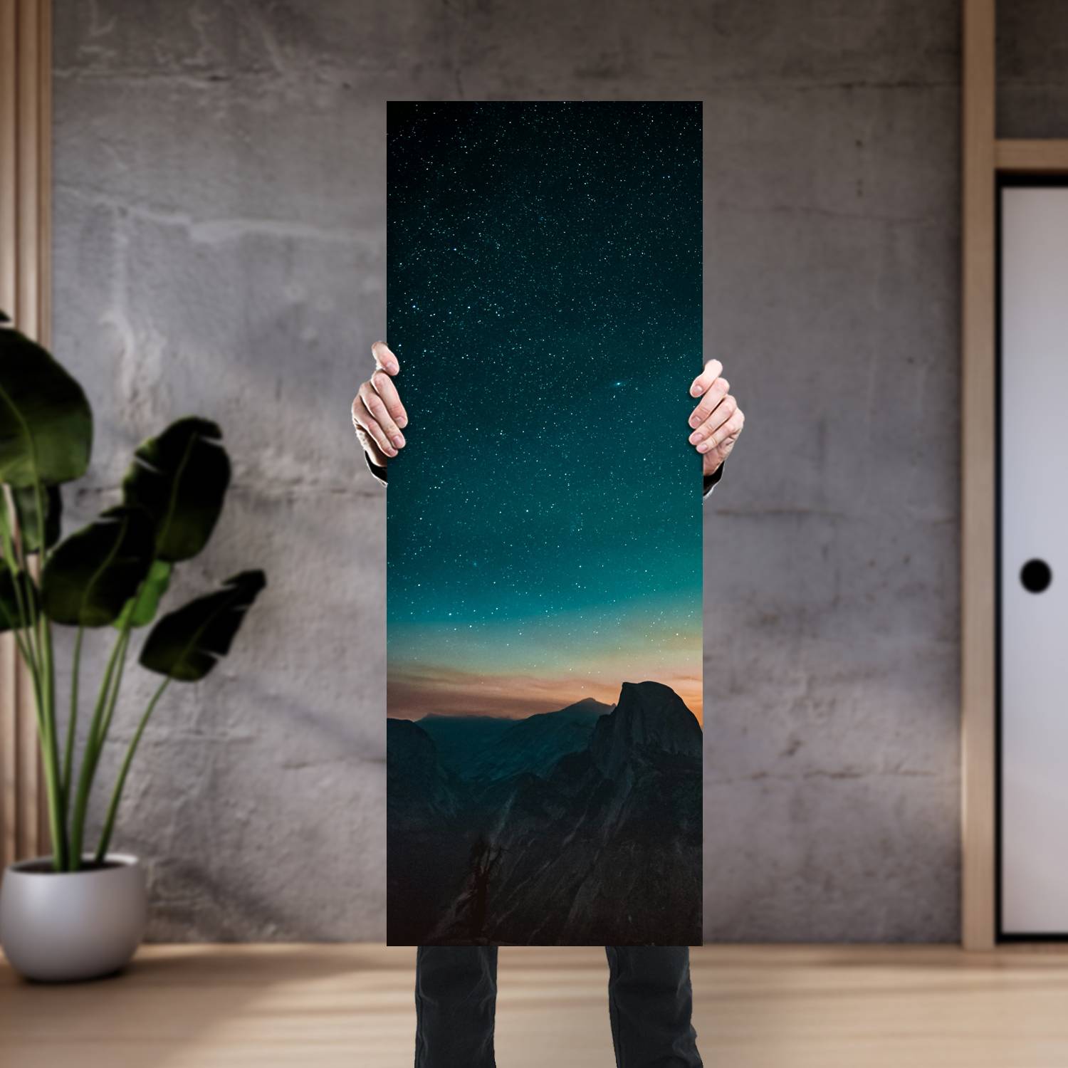 Cuadro grande 30x80cm Montañas amanecer estrellas vertical Espacio