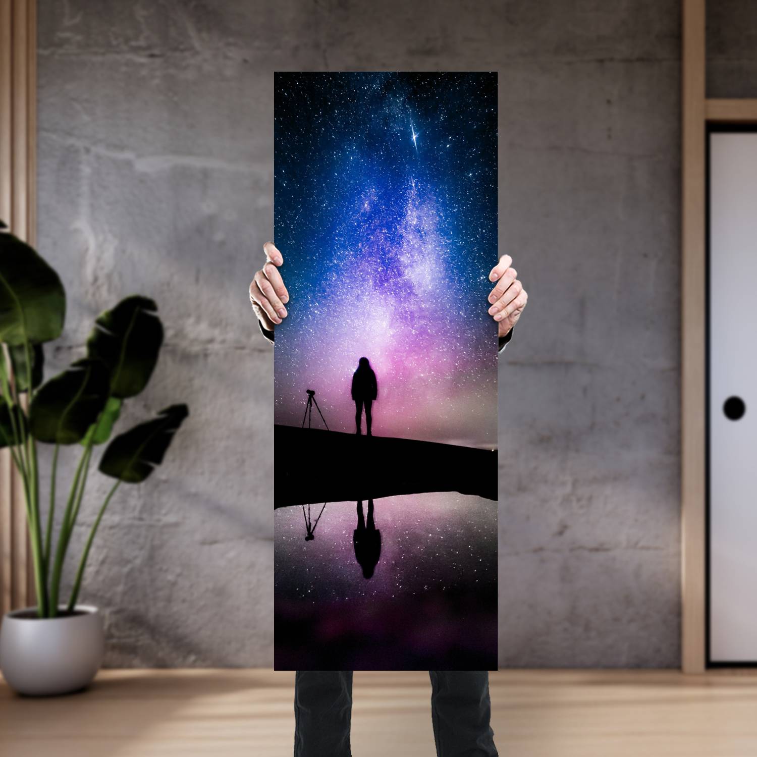 Cuadro grande 30x80cm Mujer lago y estrellas Espacio
