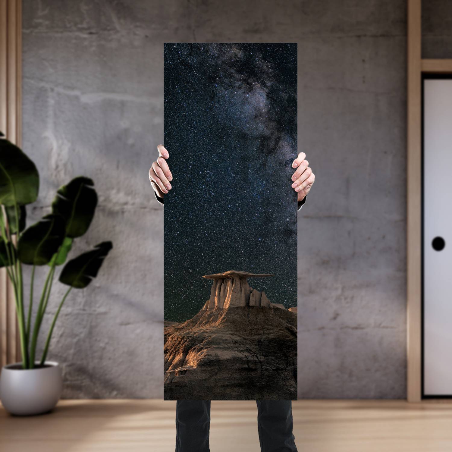 Cuadro grande 30x80cm Paisaje rocoso cielo estrellado Espacio