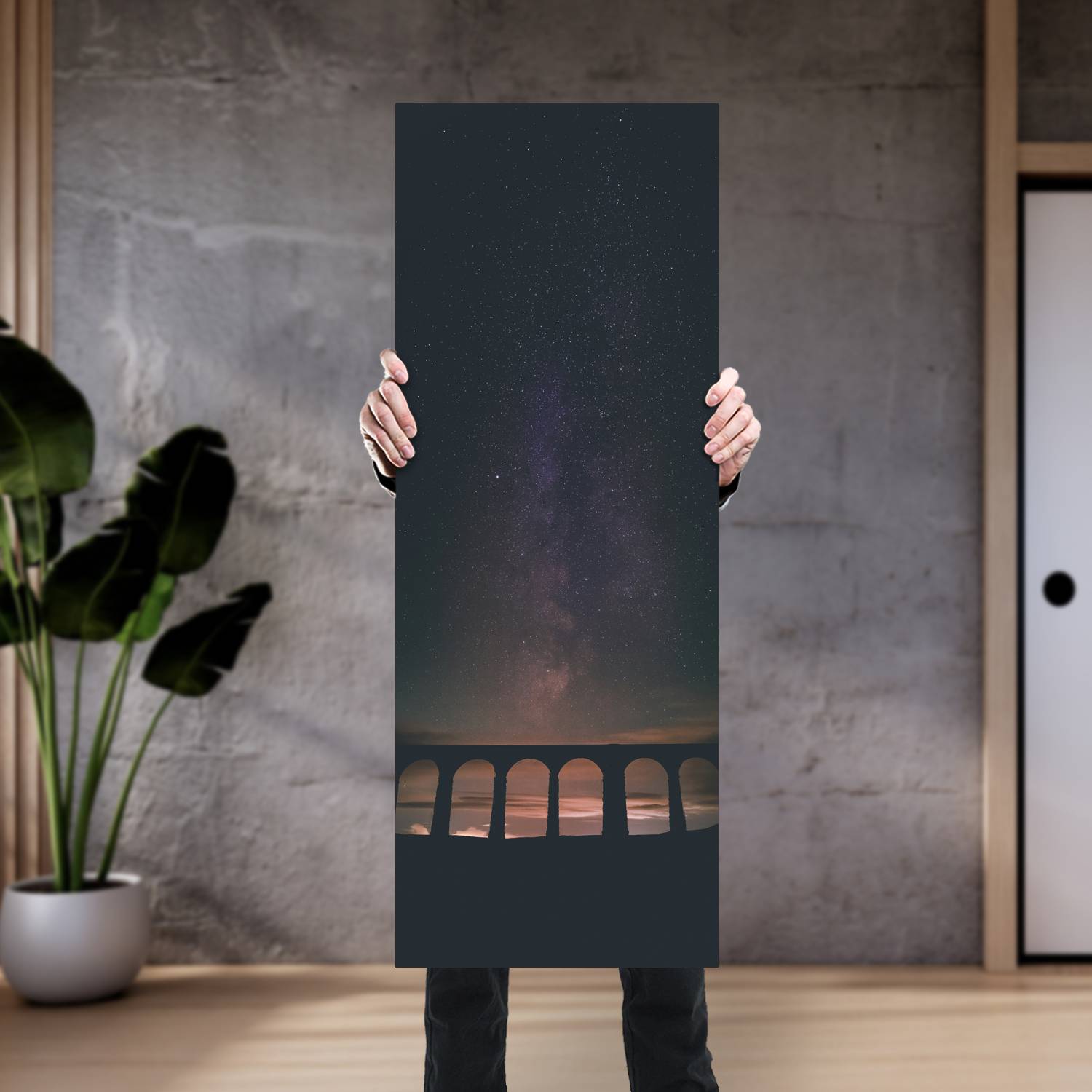 Cuadro grande 30x80cm Puente fondo estrellado Espacio