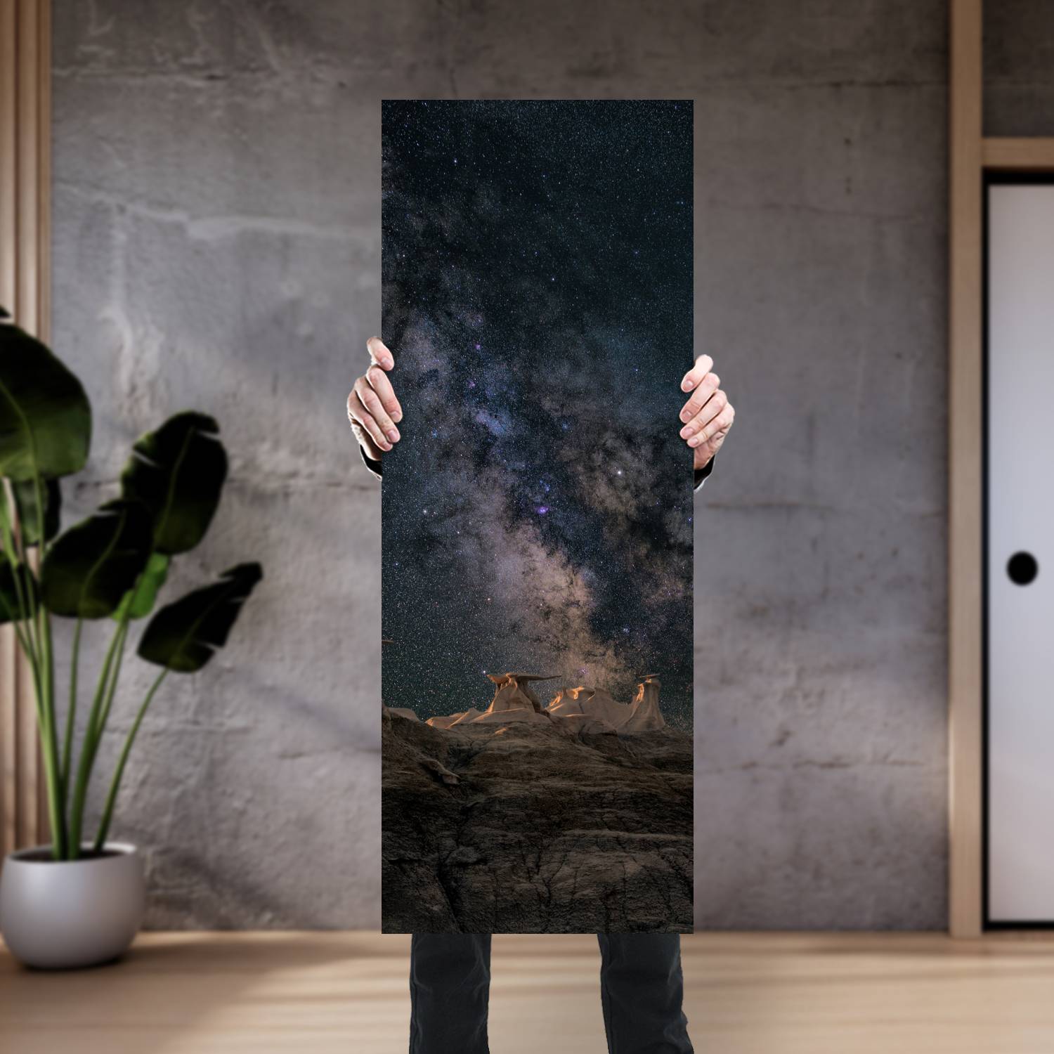 Cuadro grande 30x80cm Rocas cielo estrellado Espacio