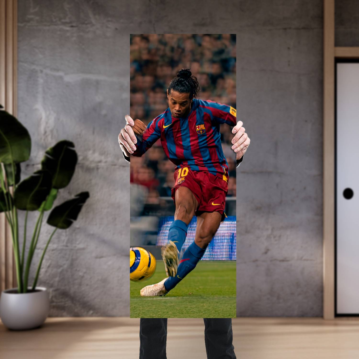 Cuadro grande 30x80cm Ronaldinho Pateando Deporte