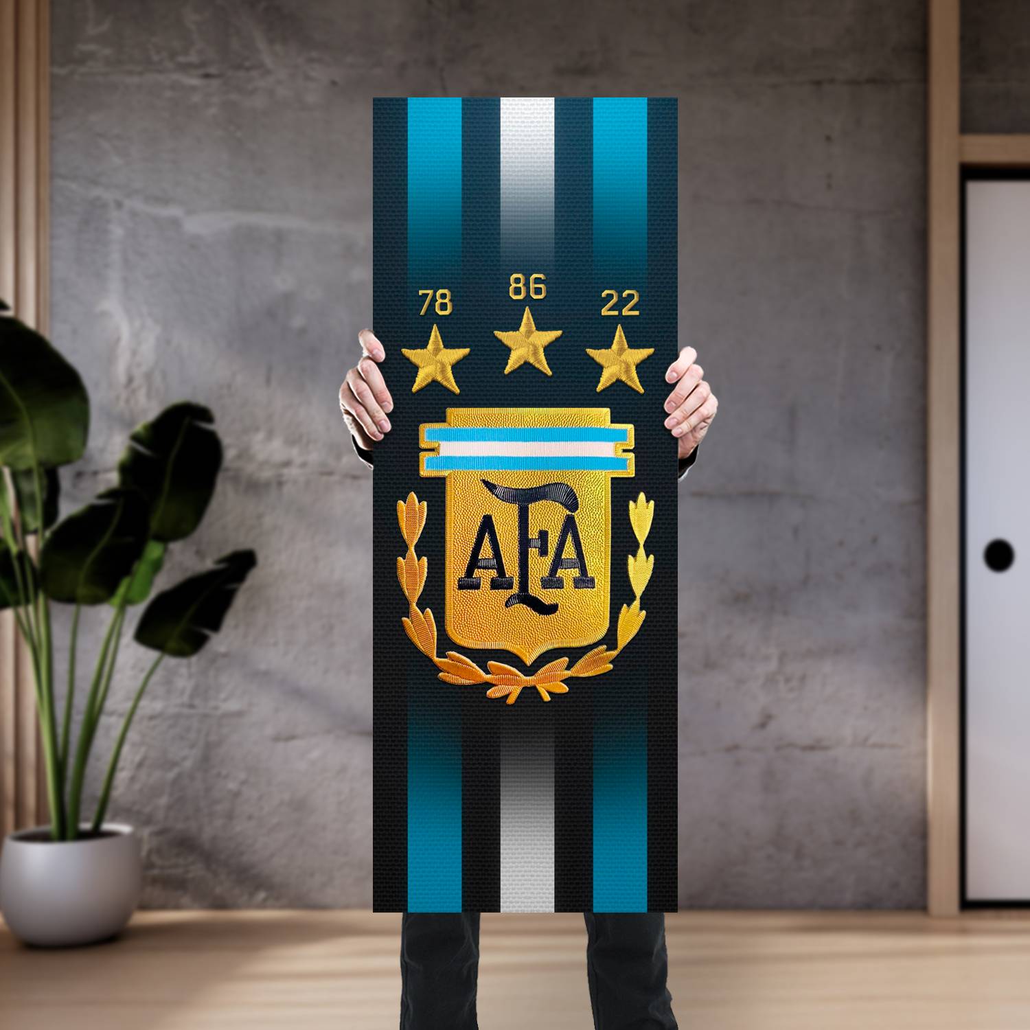 Cuadro grande 30x80cm Escudo Seleccion Argentina Campeones Futbol