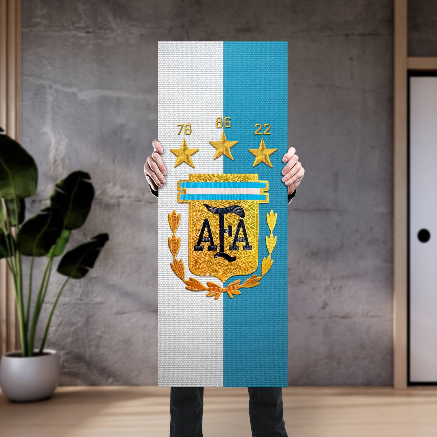 Cuadro grande 30x80cm Seleccion Argentina Escudo Campeones Futbol