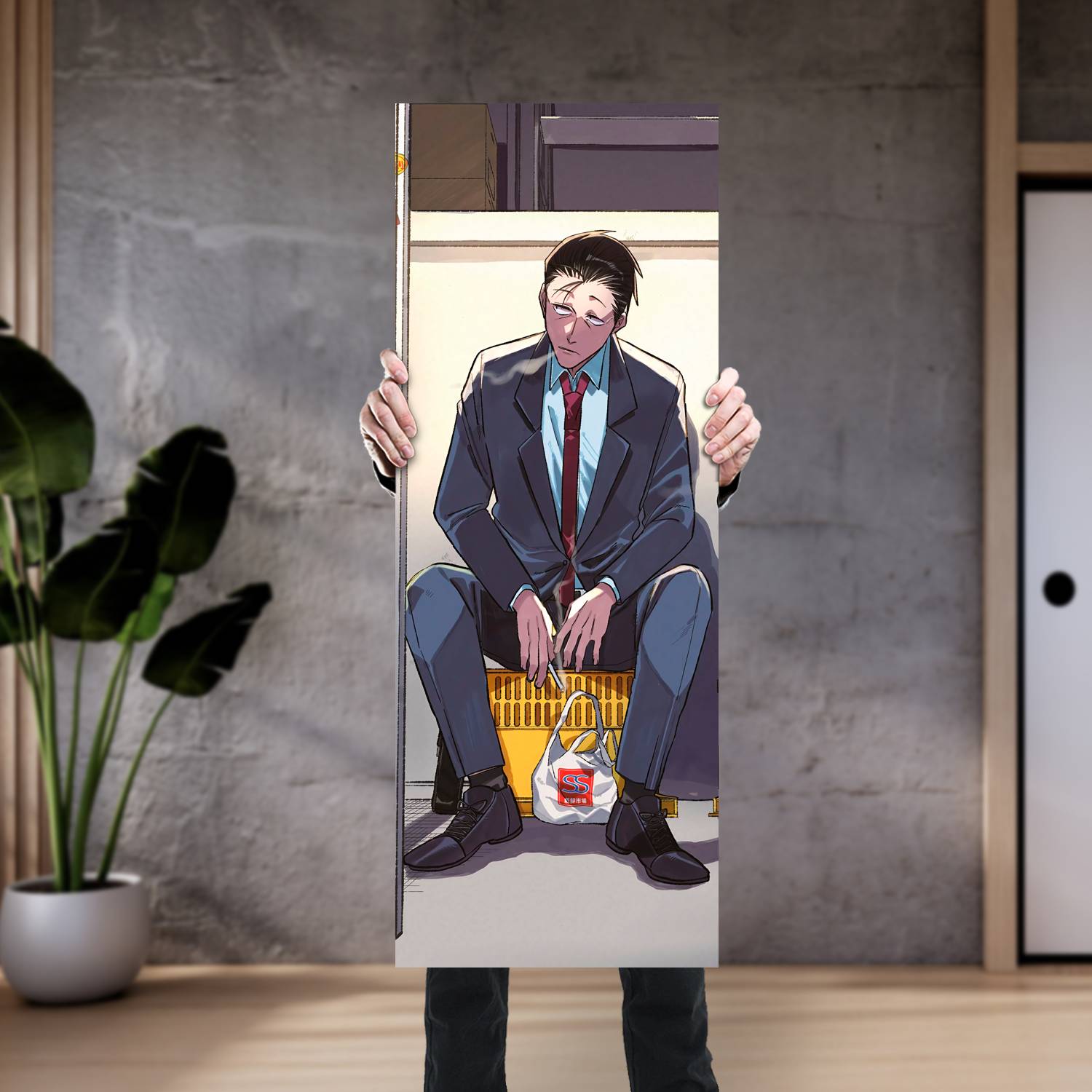 Cuadro grande 30x80cm Sasaki Fumando smoking behind the supermarket with you